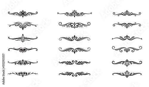 Elegant set of ornamental vector dividers and decorative design elements in black silhouette