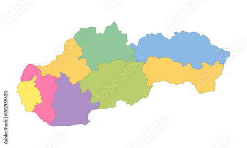 Multicolor Map of Slovakia with Regions