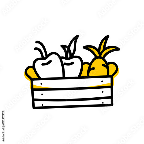 Root Vegetables in Crate Outline with Yellow Accents