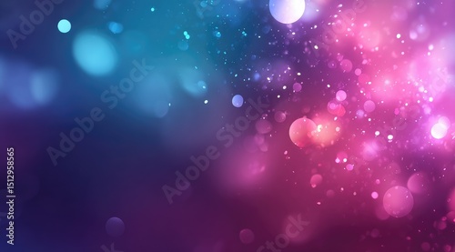 Abstract bokeh background with teal, purple, and pink glowing lights and sparkles, creating a dreamy, ethereal effect
