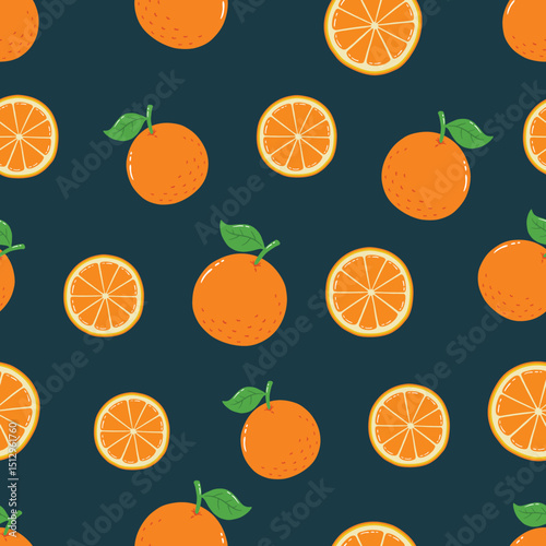 Seamless Hand Drawn Oranges Pattern Design Blue Background
