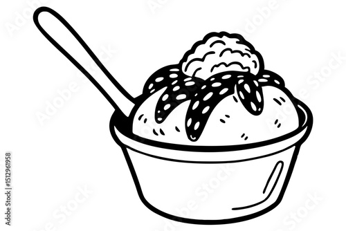 Illustration of a dessert bowl with sauce and topping  vector, silhouette, illustration, horizontal, isolated assets, on transparent background