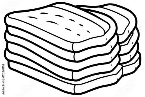 Stack of bread slices in black and white drawing  vector, silhouette, illustration, horizontal, isolated assets, on transparent background