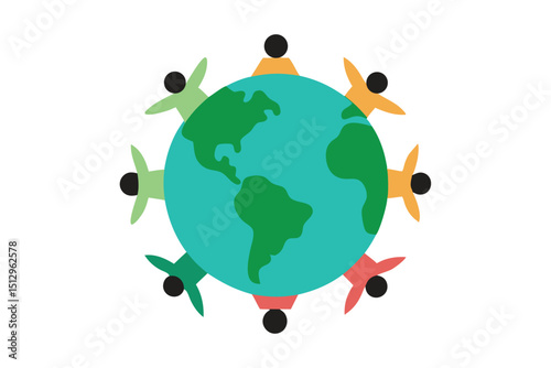  Indigenous Unity Around Earth Vector – Diverse People Holding Hands in Circle, Flat Design.