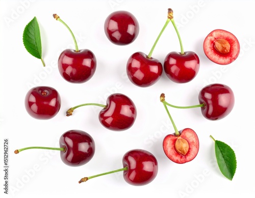 _Beautiful cherry with slices isolated on white background 