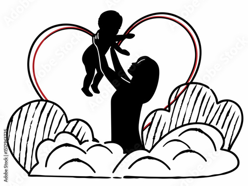 A Mother's Unconditional Love A Silhouette Illustration of a Mother and Child