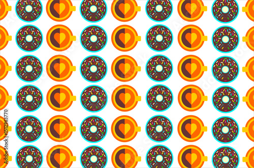 Coffee latte and donut pattern for background, backdrop, wallpaper, packaging, wrapping paper and other commercial needs.