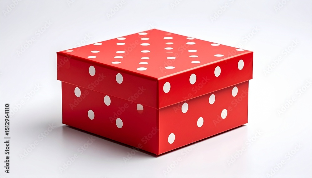 Fototapeta premium Red box with white polka dots isolated on white background