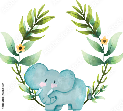 Watercolor elephant frame safari animals for invitation card, nursery poster,, tropical illustration for nursery wallpaper, set of cute animals in watercolor style. african wild animal isolated
