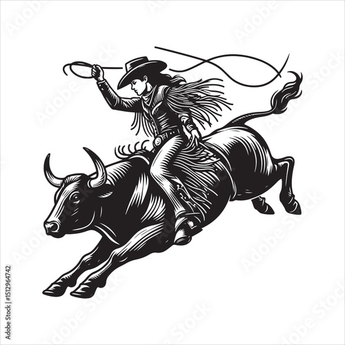 Bull Rodeo Showdown – Cowboy Riding a Bucking Bull in Action

