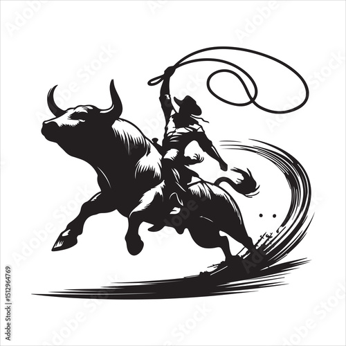 Bull Rodeo Showdown – Cowboy Riding a Bucking Bull in Action

