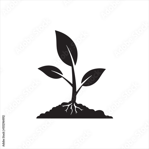 Black Silhouette Sprouting Plant with Roots Icon for Growth

