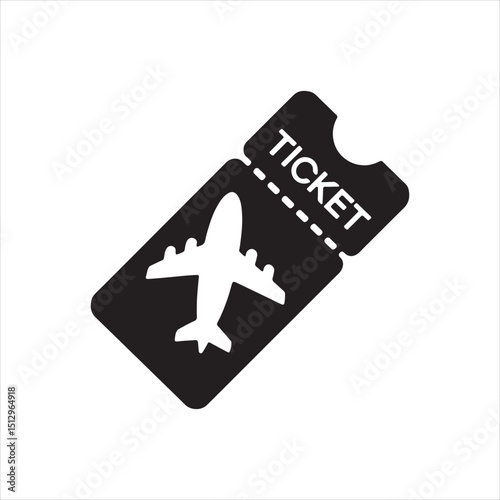 Black Silhouette Flight Ticket with Airplane Icon

