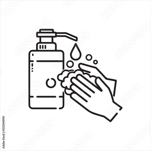 Hand Washing with Soap Dispenser Outline Icon

