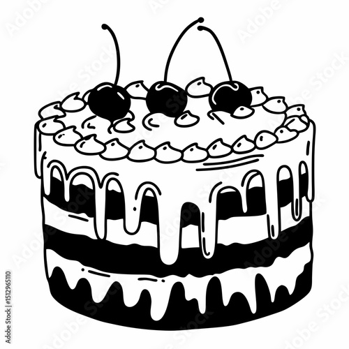 Delicious Chocolate Cherry Cake with Creamy Frosting A Sweet Treat Illustration