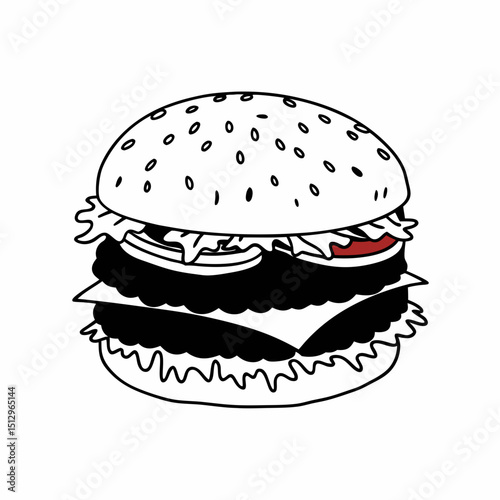 Delicious Double Cheeseburger Illustration A Simple Line Drawing