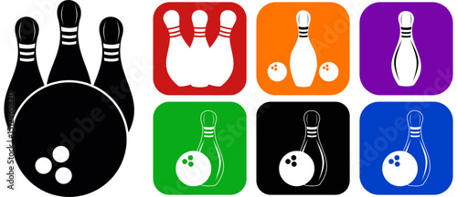 Bowling Ball and Pin icon on Flat Color Circle Buttons vector illustration