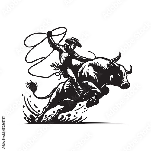 Bull Rodeo Showdown – Cowboy Riding a Bucking Bull in Action

