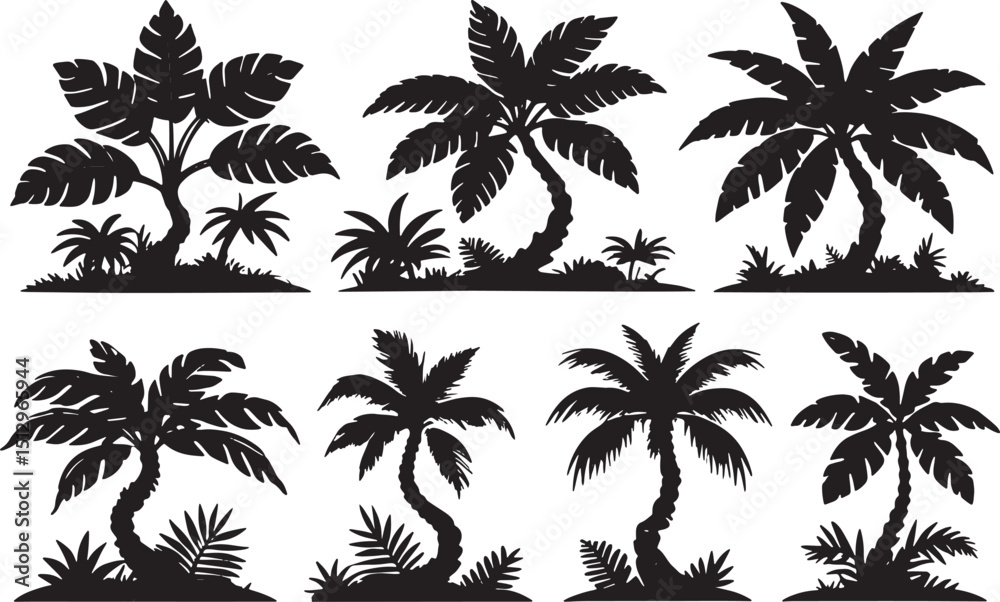 Fototapeta premium Tree Silhouette Vector Set for Nature DesignsForest and Tree Shape Collection in Black Vector