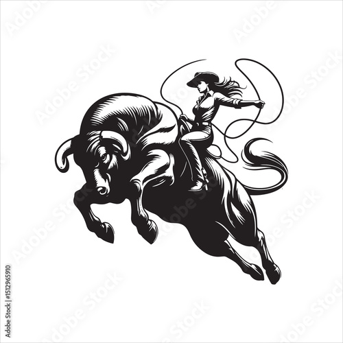 Bull Rodeo Showdown – Cowboy Riding a Bucking Bull in Action

