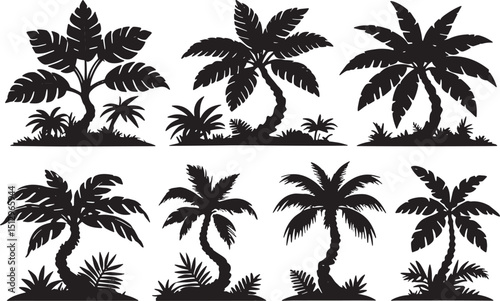Tree Silhouette Vector Set for Nature DesignsForest and Tree Shape Collection in Black Vector

