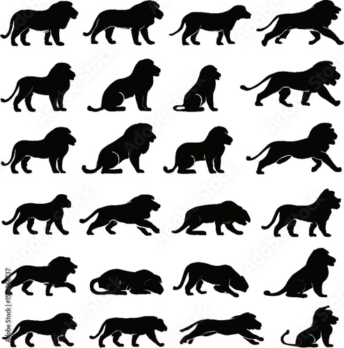 Lion Silhouette Set | Wild Animal Vector Clipart Collection