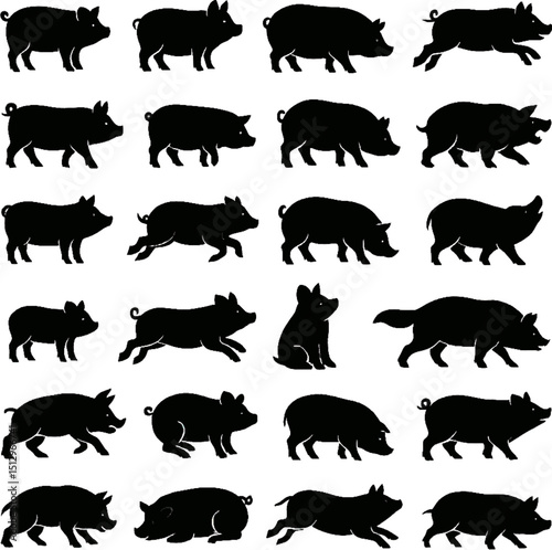 Pig Silhouettes Vector | Farm Animal Outline Clipart
