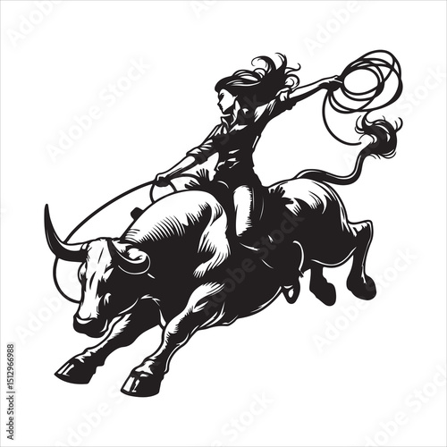Bull Rodeo Showdown – Cowboy Riding a Bucking Bull in Action

