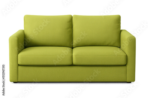 Comfortable light green sofa isolated on transparent background, perfect for interior design projects