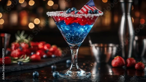 Patriotic cocktail with the american flag for independence day celebration