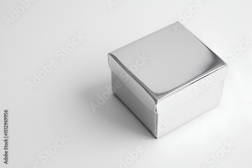 A minimalist luxury gift box with a metallic finish, isolated on a white background photo