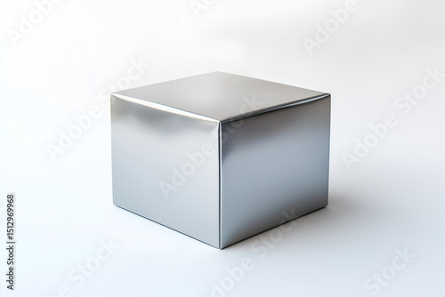 A minimalist luxury gift box with a metallic finish, isolated on a white background photo
