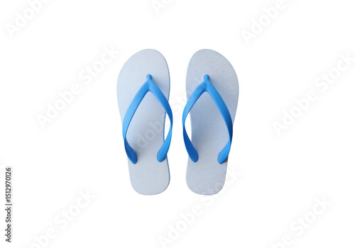 White flip flops with blue straps summer beach vacation sandals