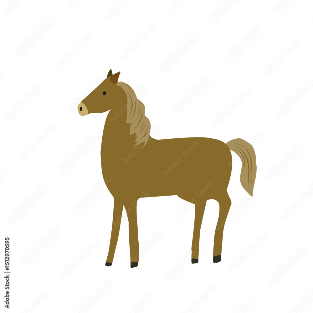 Fototapeta premium A simple, charming illustration of a brown horse standing. Ideal for children's books, educational materials, or farm animal themes