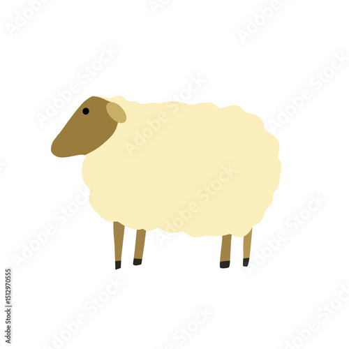 Minimalist vector illustration of a sheep with a fluffy look. Great for farm scenes, children’s books, wool industry content, or educational projects