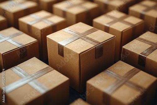 Stacked brown cardboard box mockup with sealed tape and uniform layout

