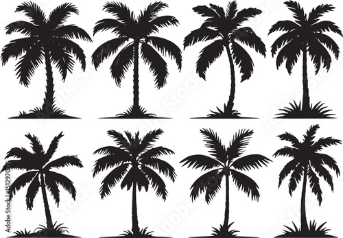 Tree Silhouette Vector Set for Nature DesignsForest and Tree Shape Collection in Black Vector


