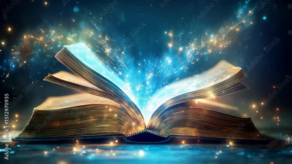 Book of wisdom with glittering lights, illuminating the magic of learning