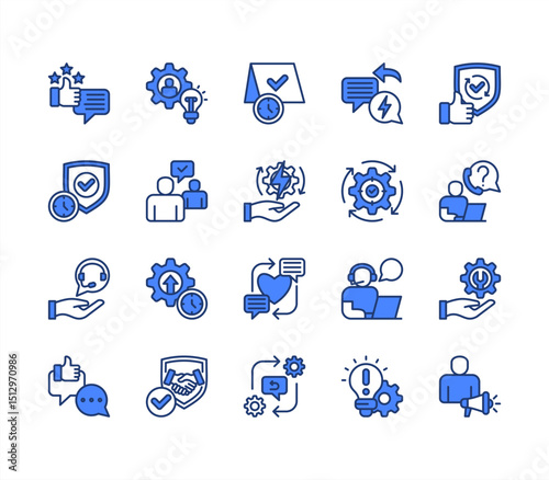 Enhanced customer support icon collection set. Containing assistance, helpdesk, service, satisfaction, resolution, feedback, response icon. Simple line vector illustration.