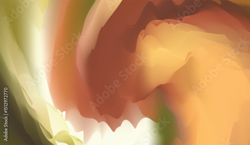Abstract fiery yellow tulips glow with a heart of orange light and creamy red liquid texture