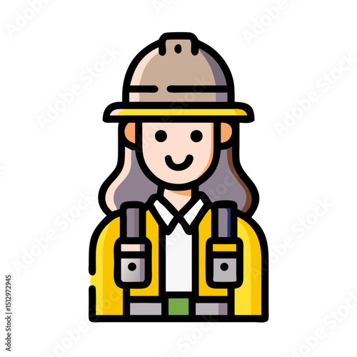 Female Engineer Construction Worker Icon - Flat Vector
