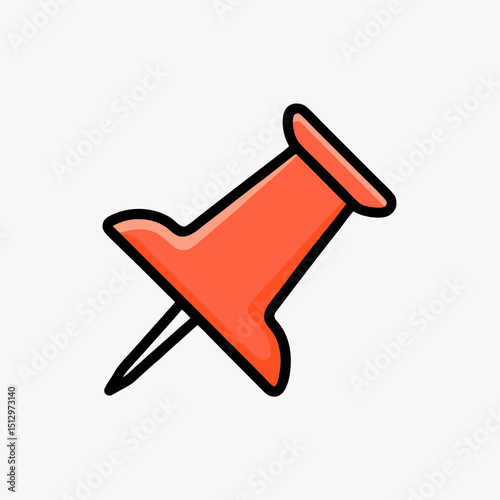 Red Push Pin Icon - Thumbtack Marker Flat Vector