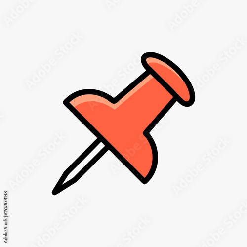 Red Push Pin Icon - Thumbtack Marker Flat Vector