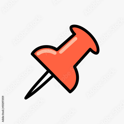 Red Push Pin Icon - Thumbtack Marker Flat Vector