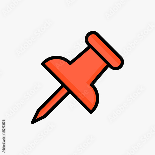 Red Push Pin Icon - Thumbtack Marker Flat Vector