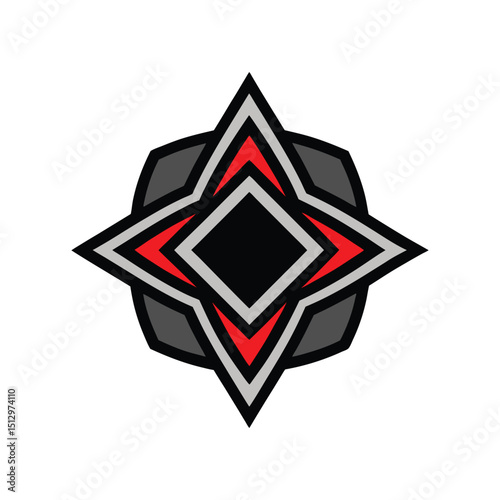 Geometric Starburst Emblem with Red Accent