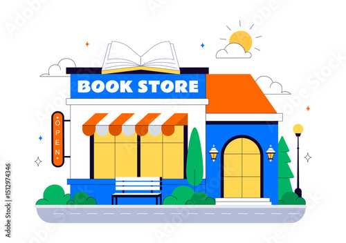 Bookstore Vector Illustration Featuring a School Library Room for Studying, Reading, Education, Self Development, and Literature in a Flat Background