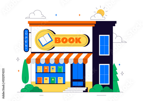 Bookstore Vector Illustration Featuring a School Library Room for Studying, Reading, Education, Self Development, and Literature in a Flat Background