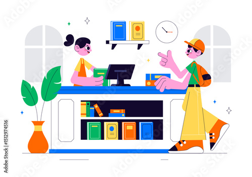Bookstore Vector Illustration Featuring a School Library Room for Studying, Reading, Education, Self Development, and Literature in a Flat Background