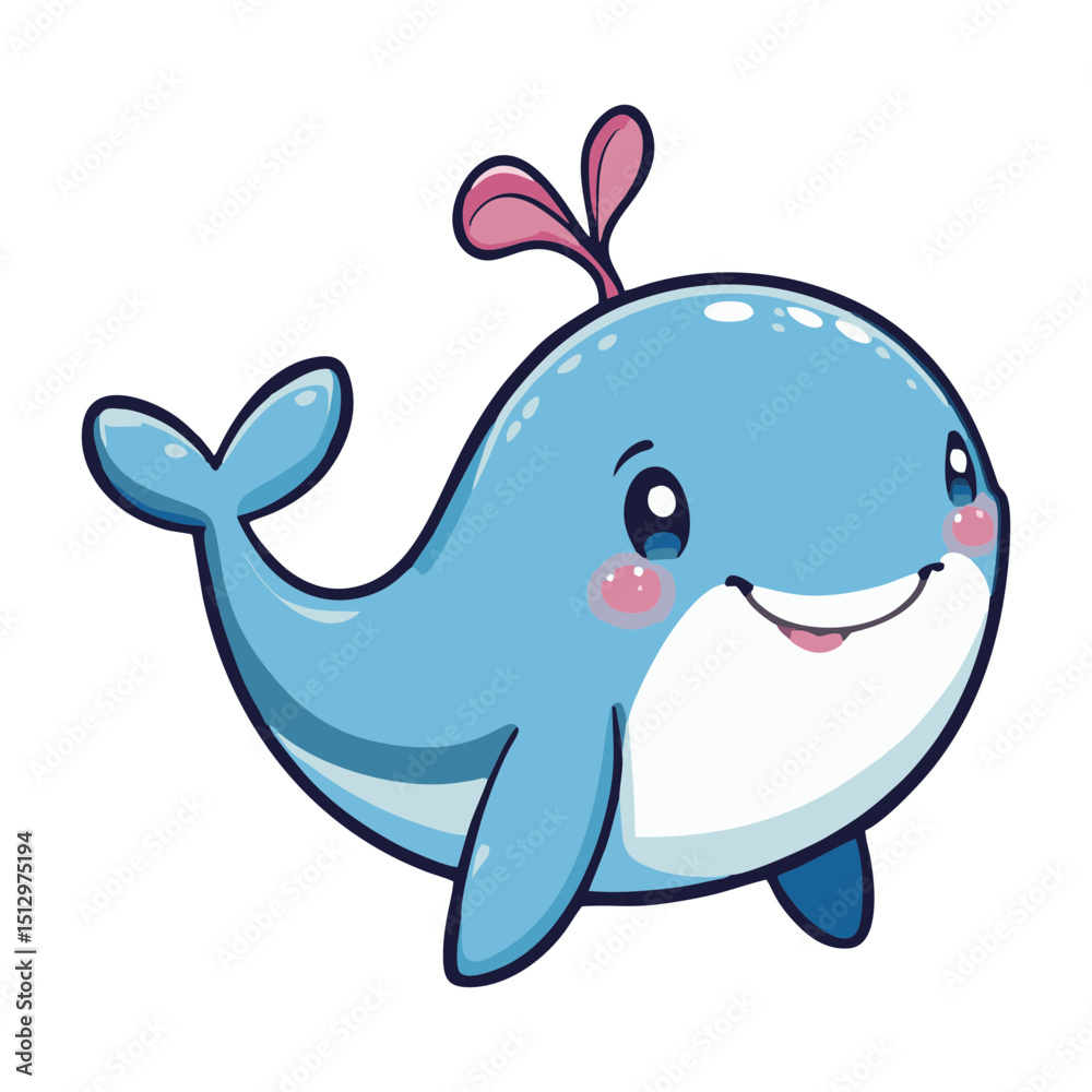 Naklejka premium Adorable Whale Character – Cute Marine Animal Drawing - Whale Cartoon Art